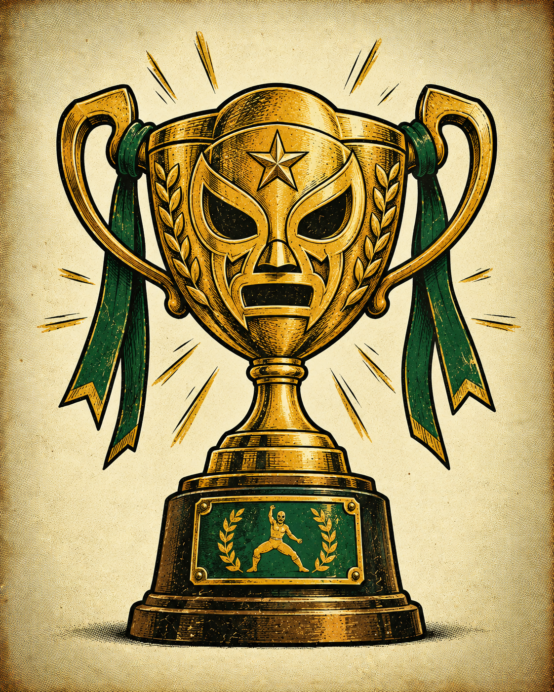 Trofeo de campeón con máscara de lucha libre